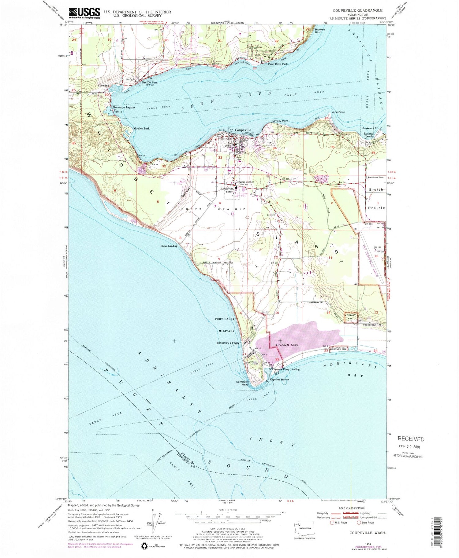 Classic USGS Coupeville Washington 7.5'x7.5' Topo Map Image
