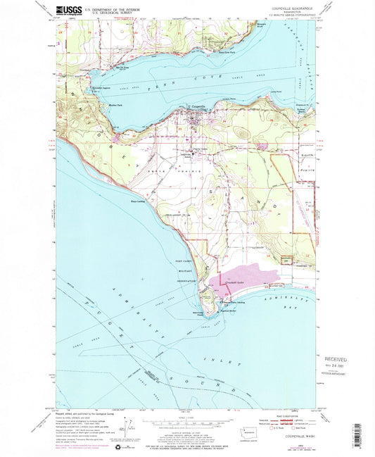 Classic USGS Coupeville Washington 7.5'x7.5' Topo Map Image