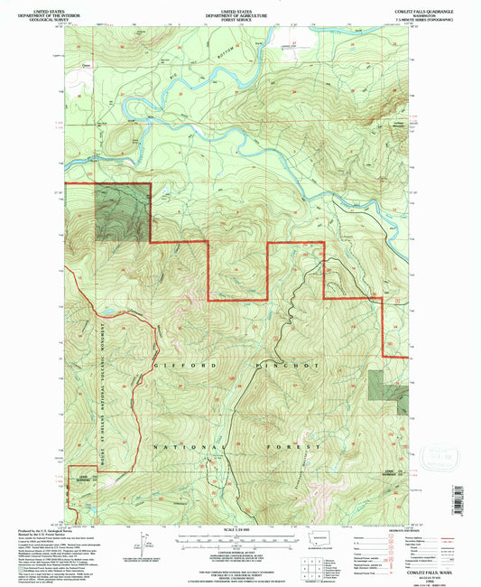 Classic USGS Cowlitz Falls Washington 7.5'x7.5' Topo Map Image