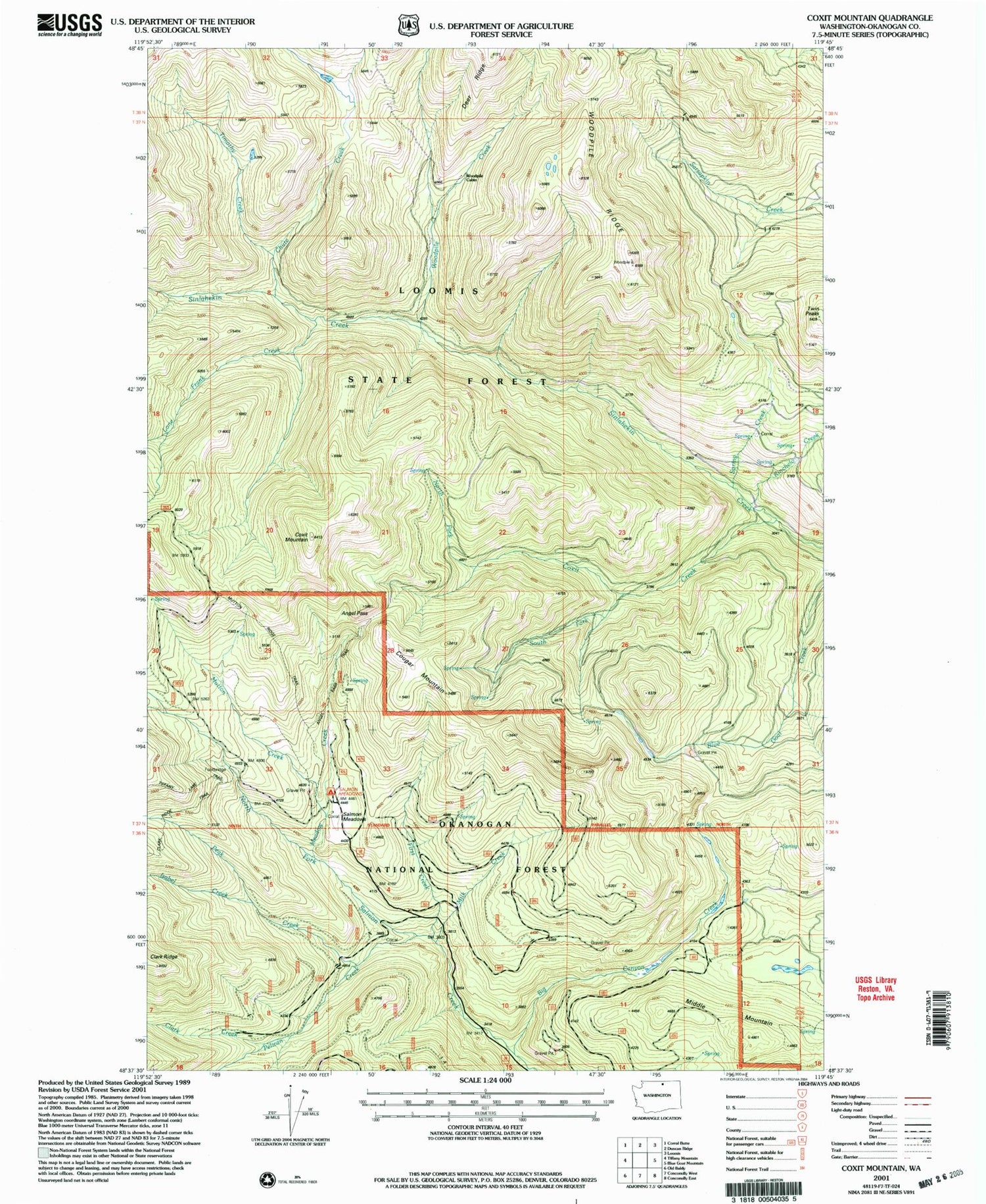 Classic USGS Coxit Mountain Washington 7.5'x7.5' Topo Map Image