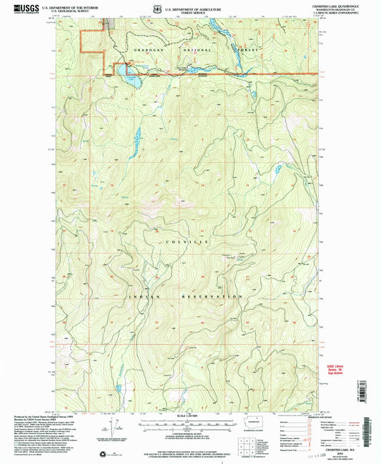 Classic USGS Crawfish Lake Washington 7.5'x7.5' Topo Map Image