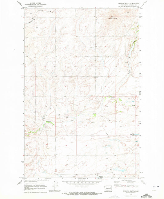 Classic USGS Creston Butte Washington 7.5'x7.5' Topo Map Image