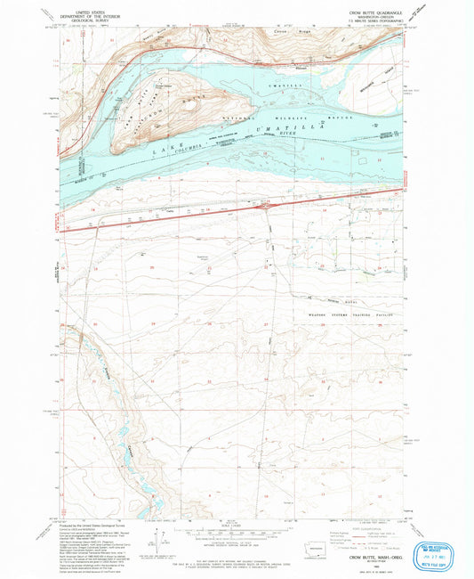 Classic USGS Crow Butte Washington 7.5'x7.5' Topo Map Image