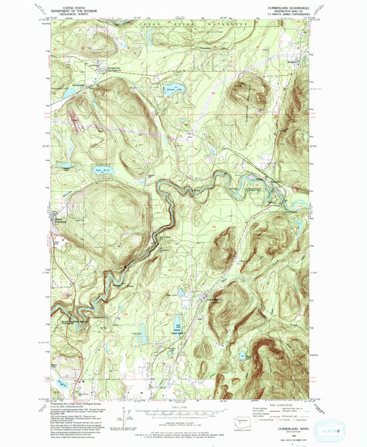 Classic USGS Cumberland Washington 7.5'x7.5' Topo Map Image
