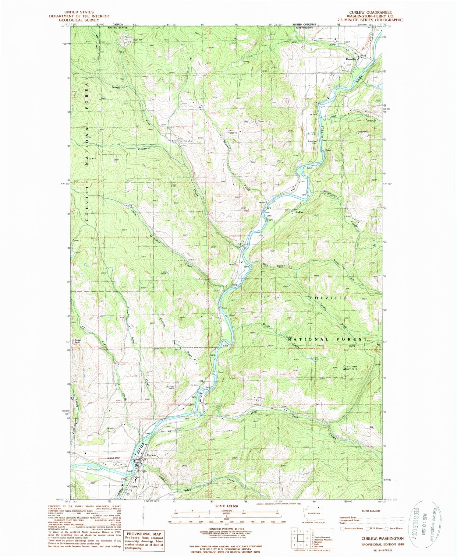 Classic USGS Curlew Washington 7.5'x7.5' Topo Map Image