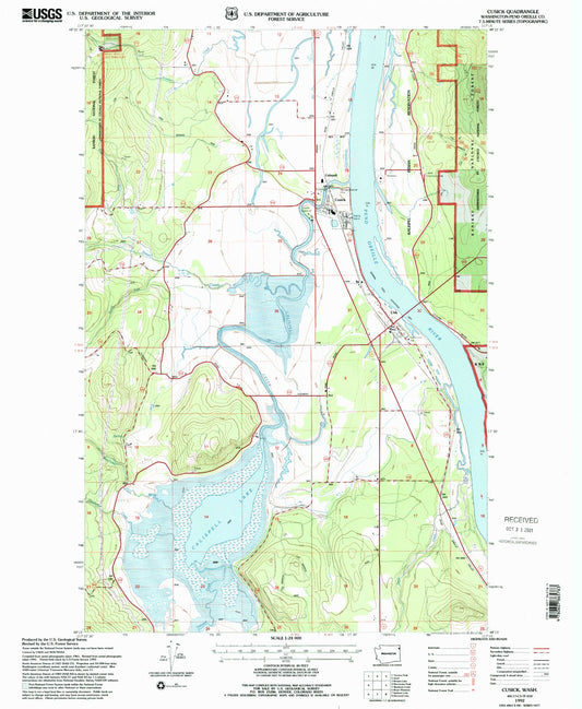 Classic USGS Cusick Washington 7.5'x7.5' Topo Map Image