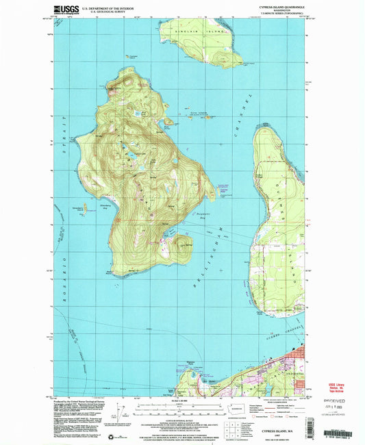 Classic USGS Cypress Island Washington 7.5'x7.5' Topo Map Image