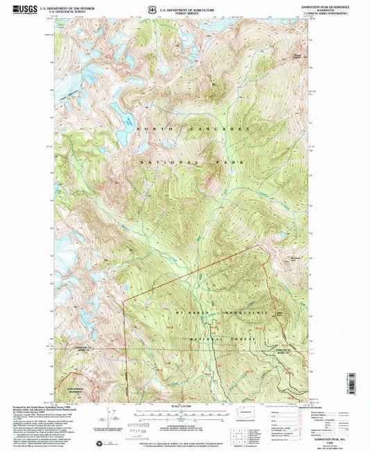 Classic USGS Damnation Peak Washington 7.5'x7.5' Topo Map Image