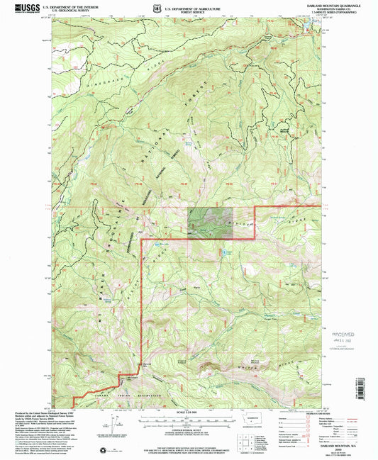 Classic USGS Darland Mountain Washington 7.5'x7.5' Topo Map Image