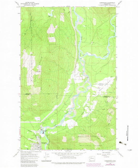 Classic USGS Darrington Washington 7.5'x7.5' Topo Map Image