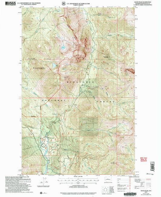 Classic USGS Davis Peak Washington 7.5'x7.5' Topo Map Image