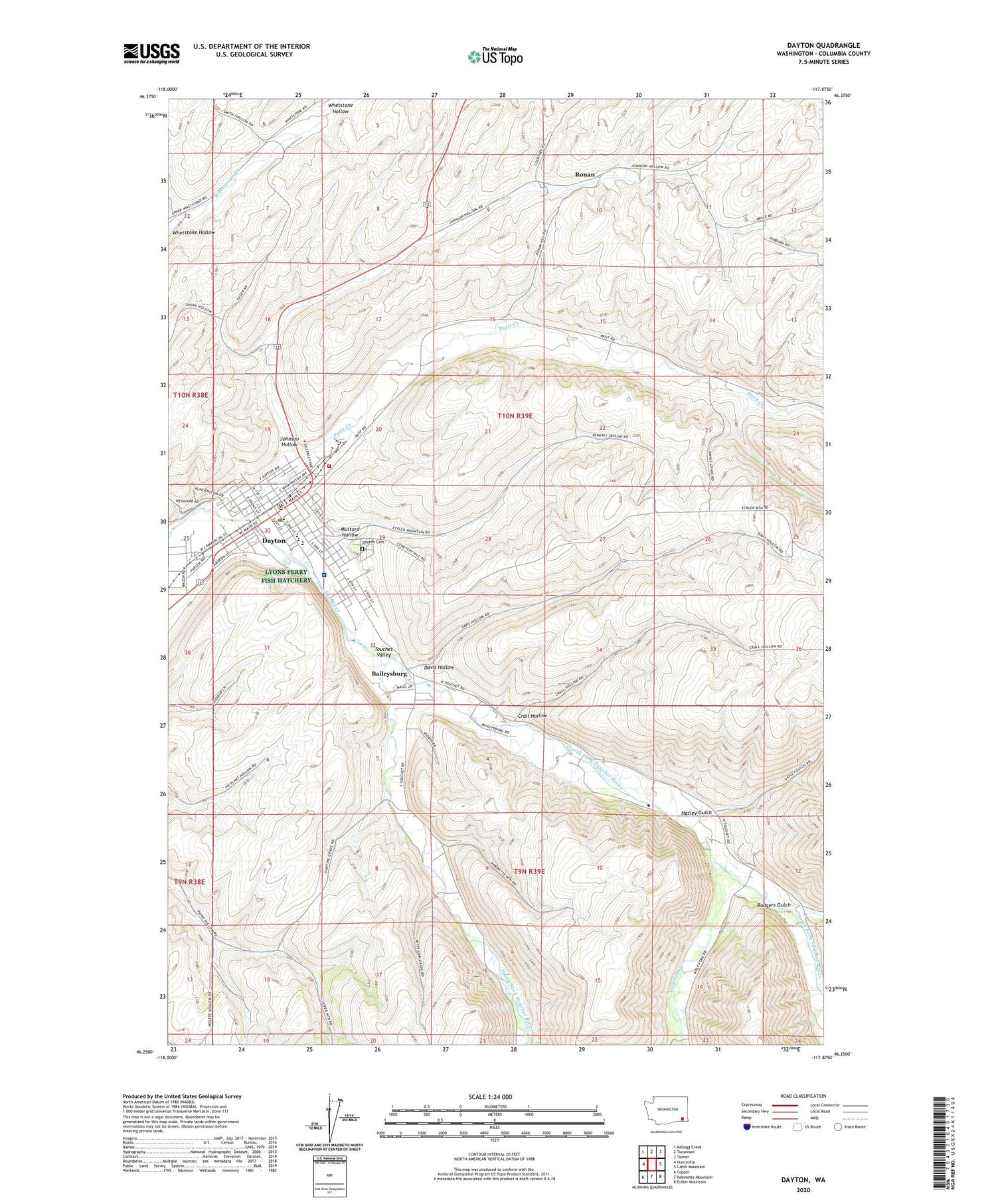 Dayton Washington US Topo Map Image