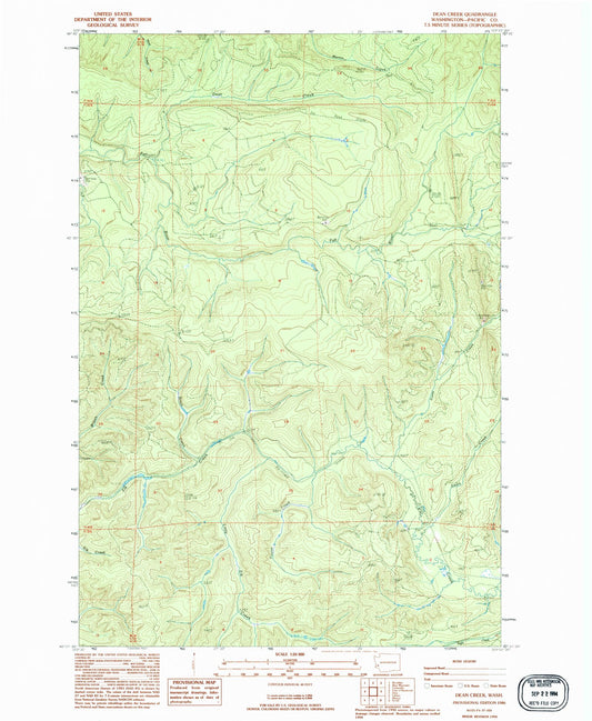 Classic USGS Dean Creek Washington 7.5'x7.5' Topo Map Image