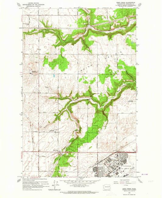 Classic USGS Deep Creek Washington 7.5'x7.5' Topo Map Image