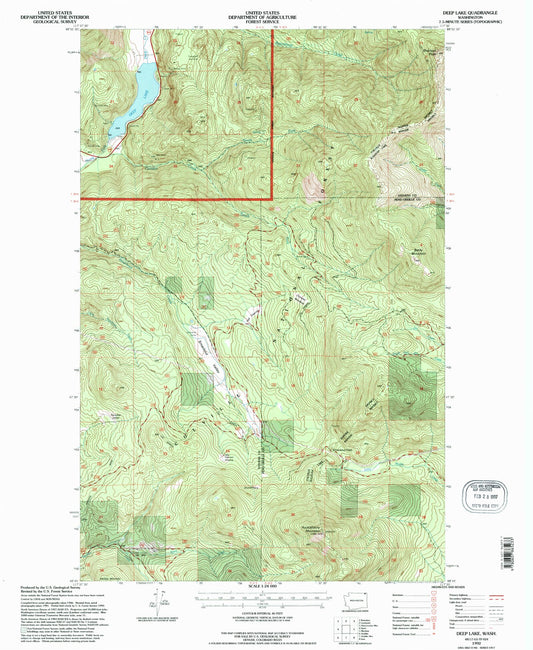 Classic USGS Deep Lake Washington 7.5'x7.5' Topo Map Image
