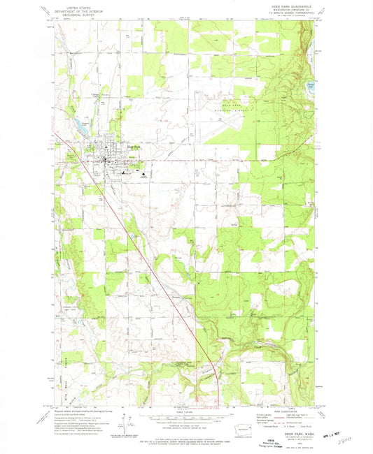 Classic USGS Deer Park Washington 7.5'x7.5' Topo Map Image