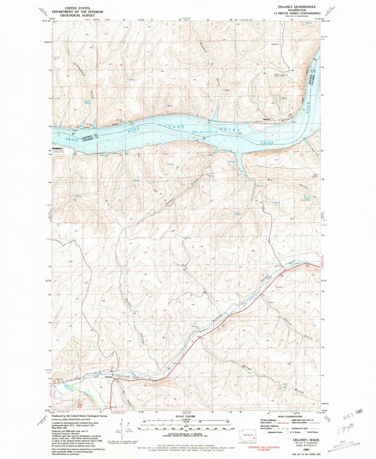 Classic USGS Delaney Washington 7.5'x7.5' Topo Map Image