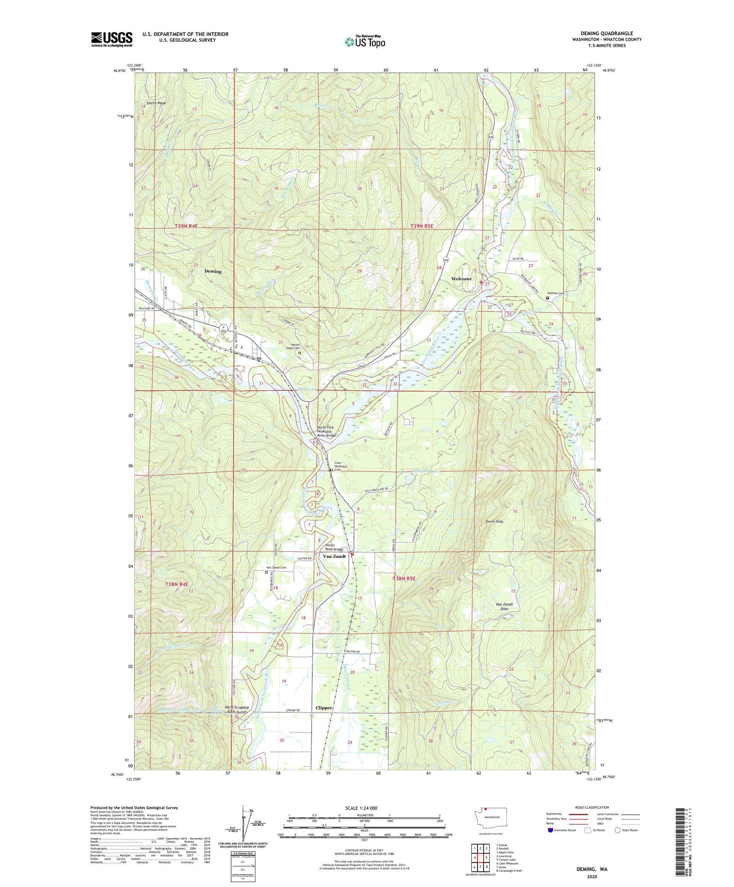 Deming Washington US Topo Map Image