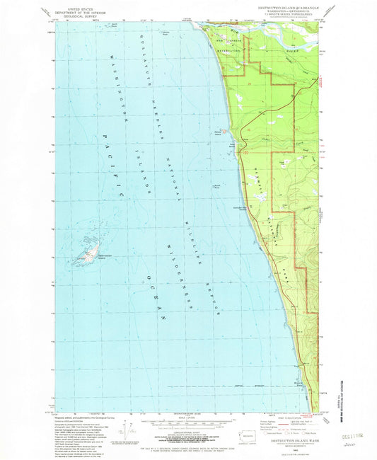 Classic USGS Destruction Island Washington 7.5'x7.5' Topo Map Image
