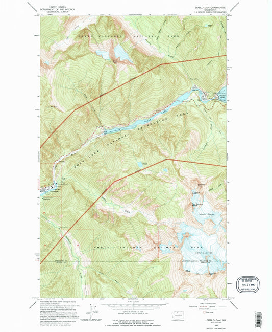 Classic USGS Diablo Dam Washington 7.5'x7.5' Topo Map Image