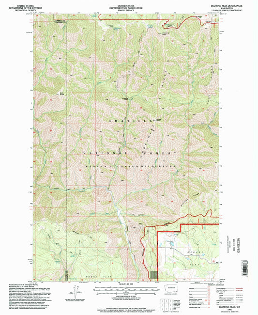 Classic USGS Diamond Peak Washington 7.5'x7.5' Topo Map Image