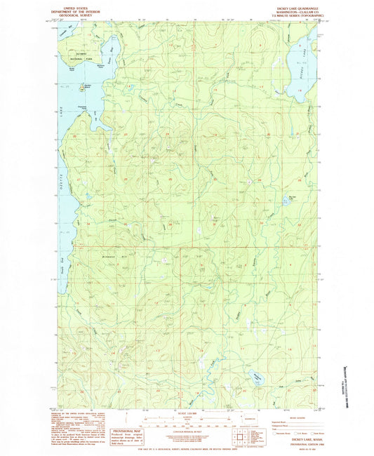 Classic USGS Dickey Lake Washington 7.5'x7.5' Topo Map Image