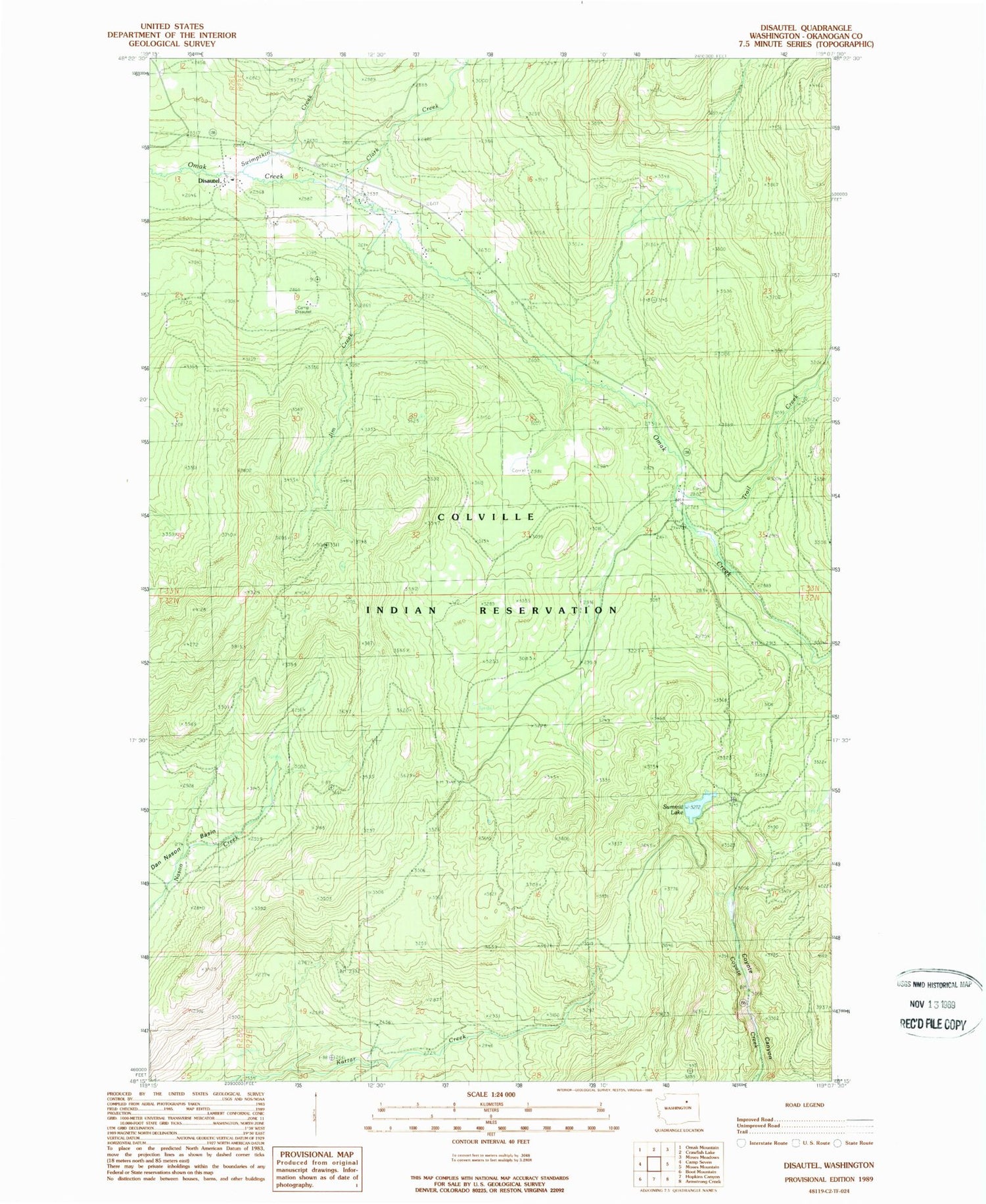 Classic USGS Disautel Washington 7.5'x7.5' Topo Map Image