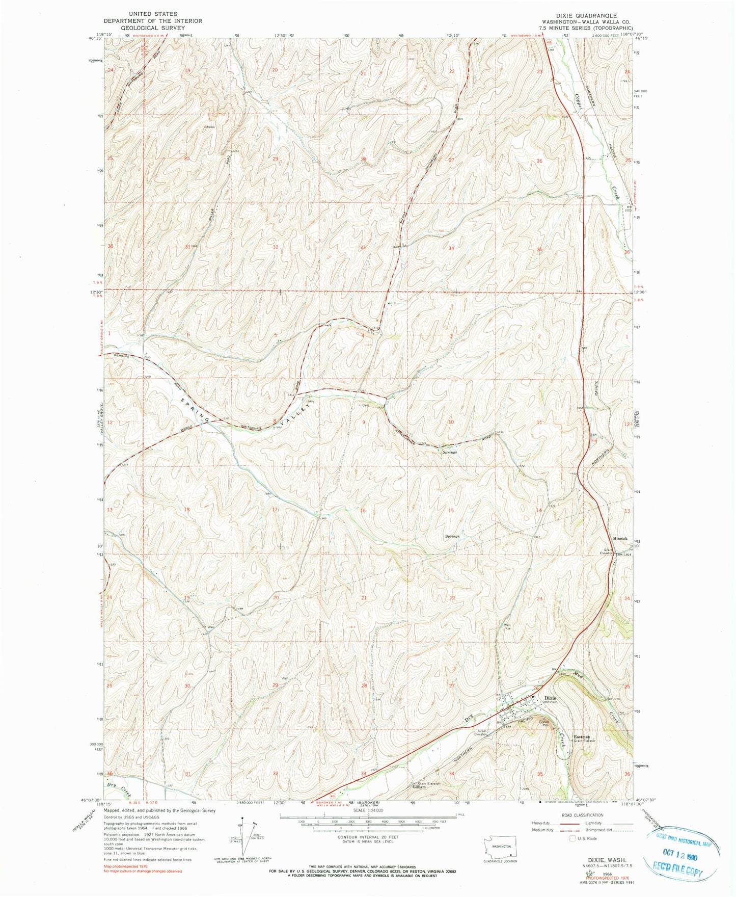 Classic USGS Dixie Washington 7.5'x7.5' Topo Map Image