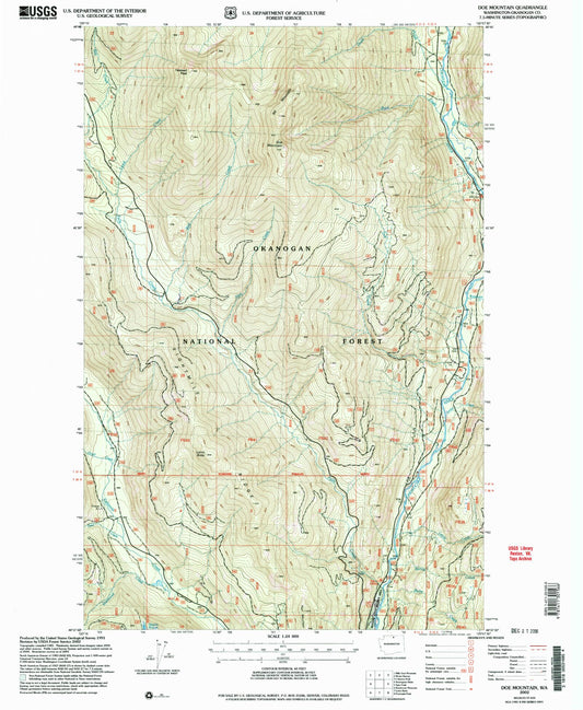 Classic USGS Doe Mountain Washington 7.5'x7.5' Topo Map Image