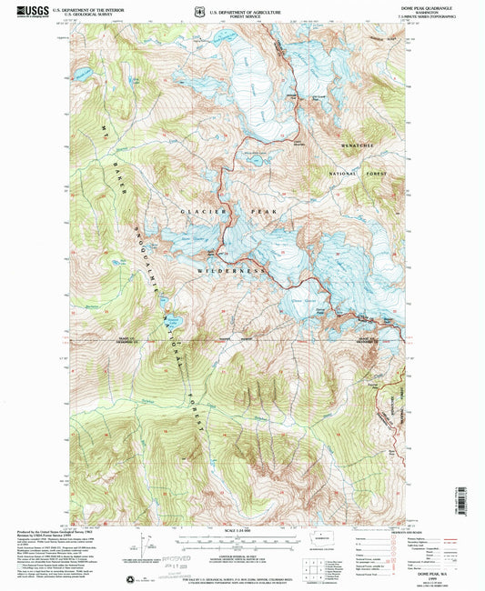 Classic USGS Dome Peak Washington 7.5'x7.5' Topo Map Image