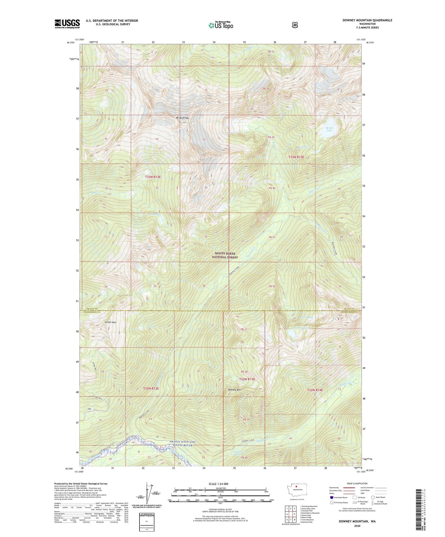 Downey Mountain Washington US Topo Map Image