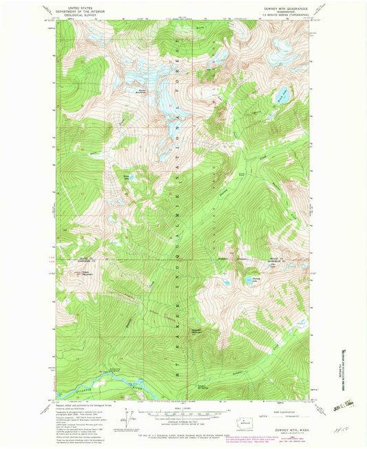 Classic USGS Downey Mountain Washington 7.5'x7.5' Topo Map Image