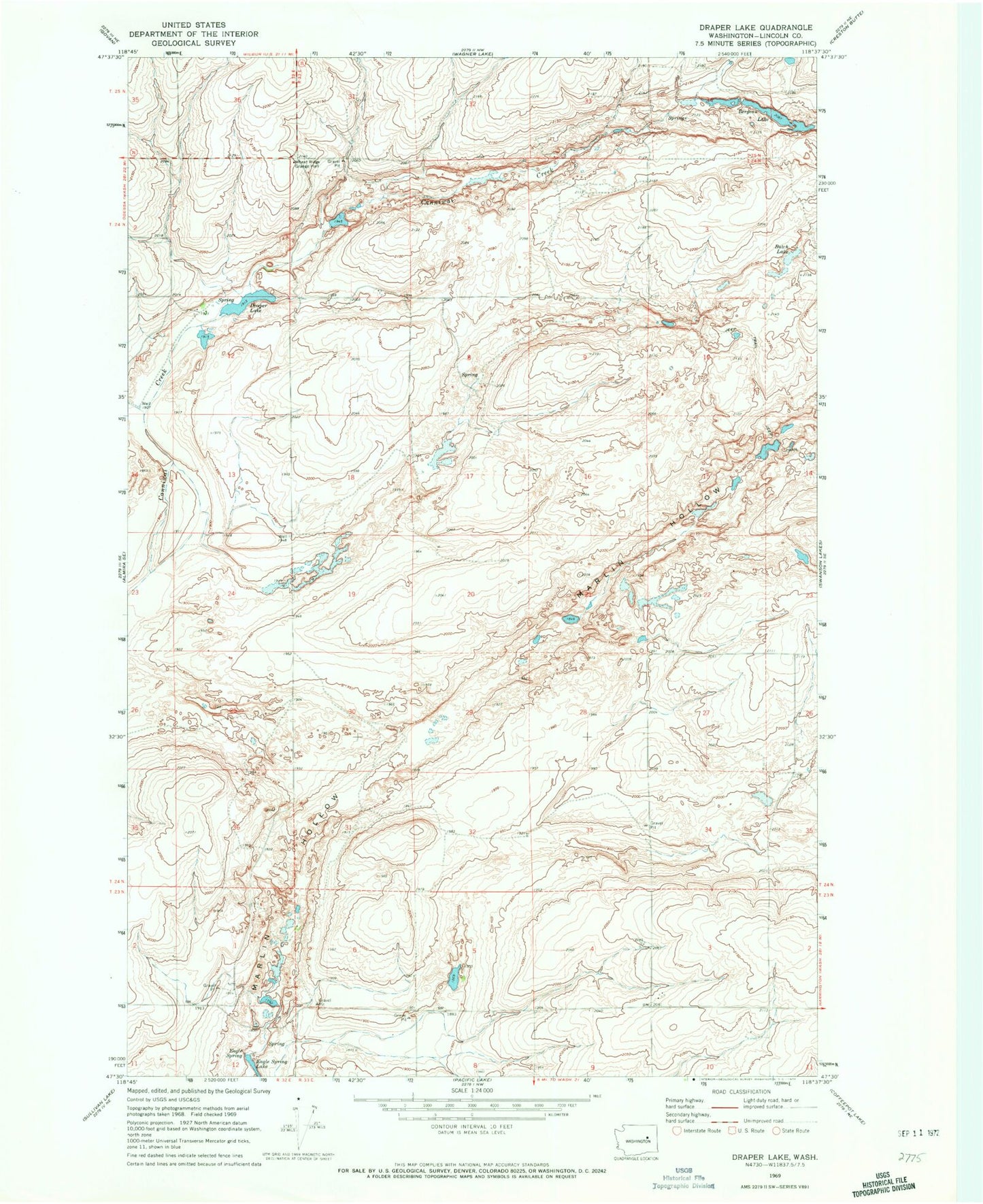 Classic USGS Draper Lake Washington 7.5'x7.5' Topo Map Image