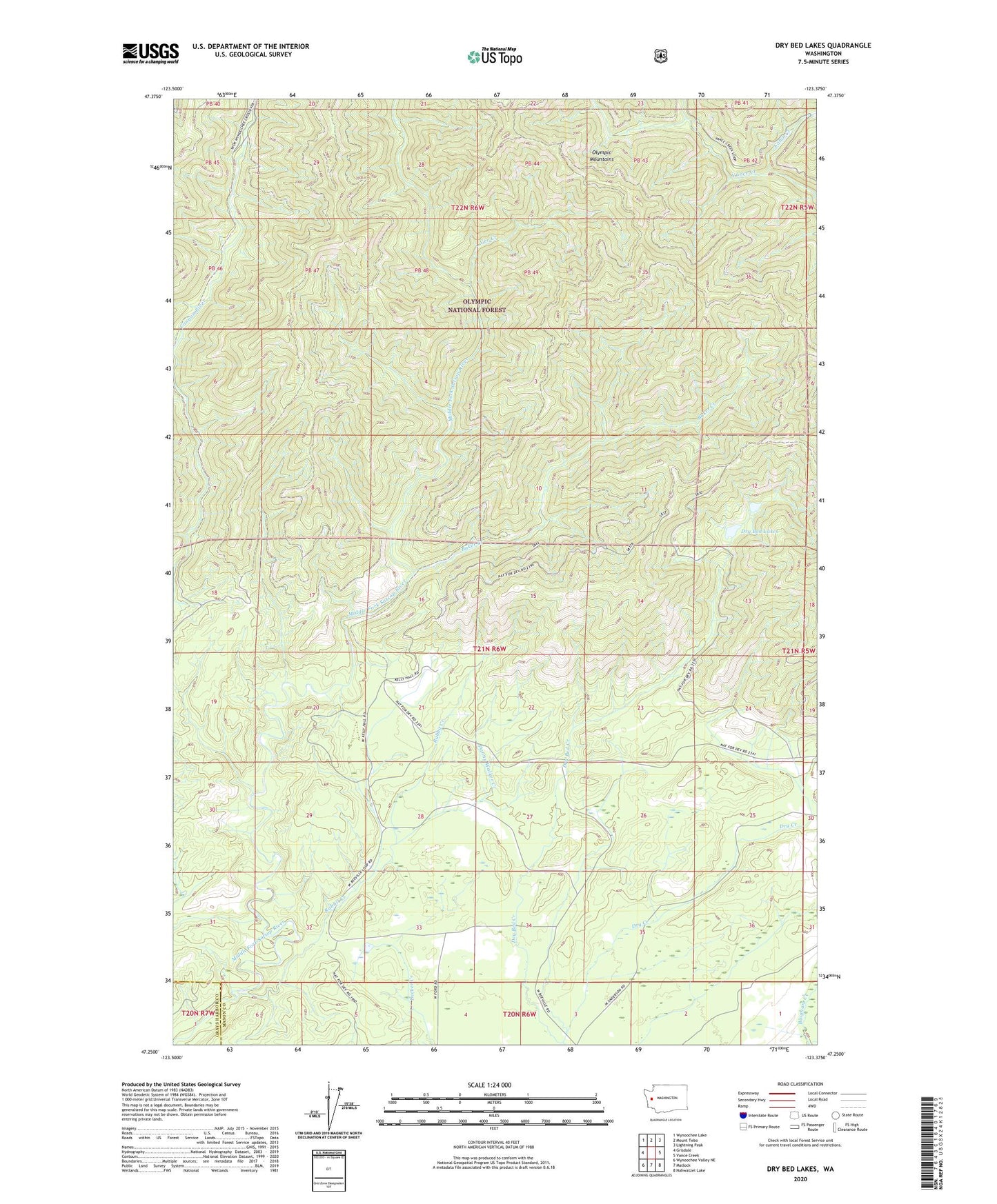 Dry Bed Lakes Washington US Topo Map Image