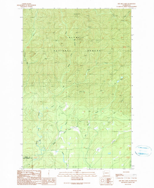 Classic USGS Dry Bed Lakes Washington 7.5'x7.5' Topo Map Image