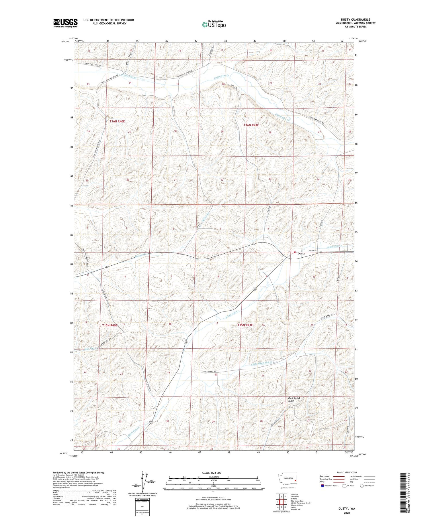 Dusty Washington US Topo Map Image