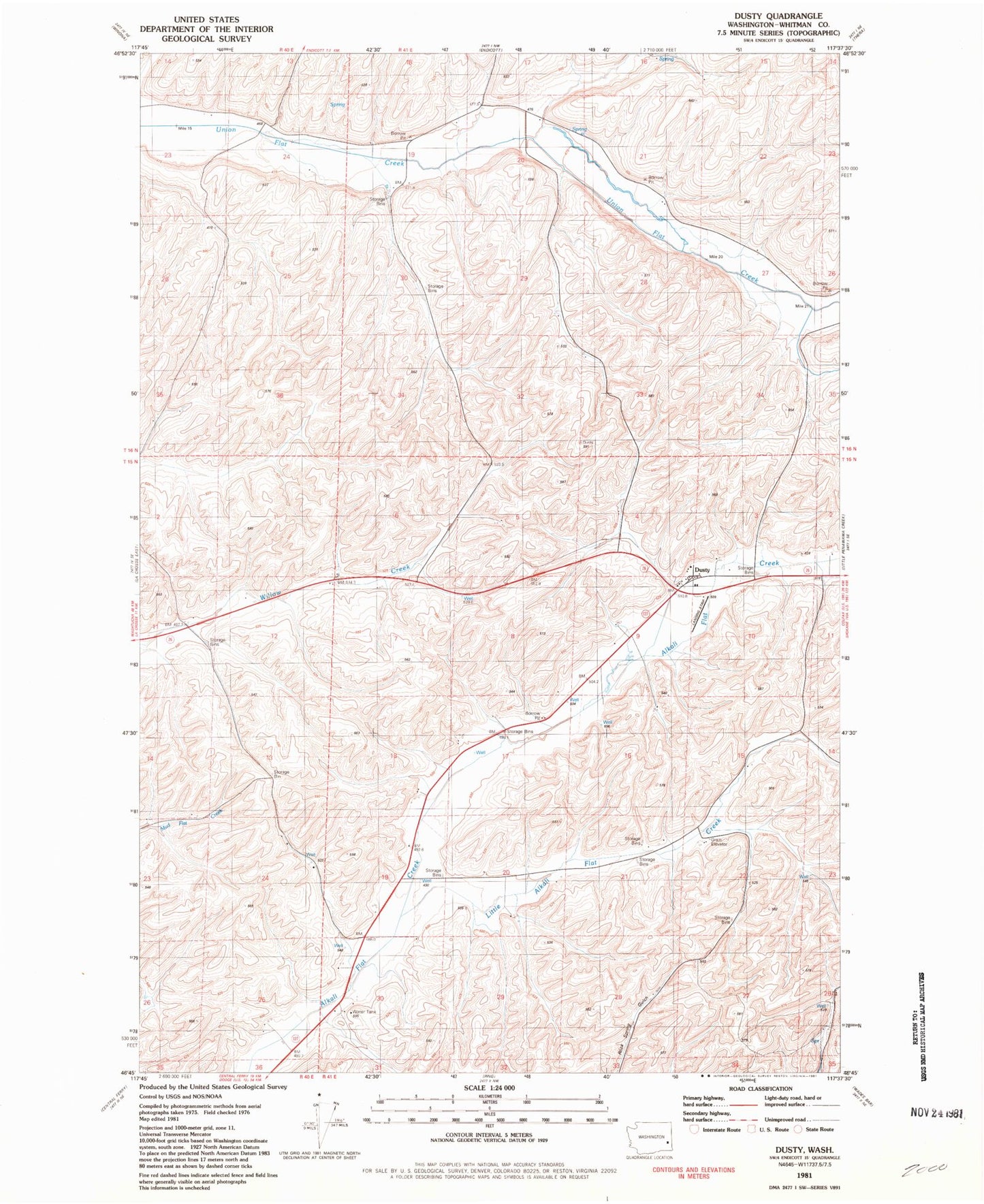 Classic USGS Dusty Washington 7.5'x7.5' Topo Map Image