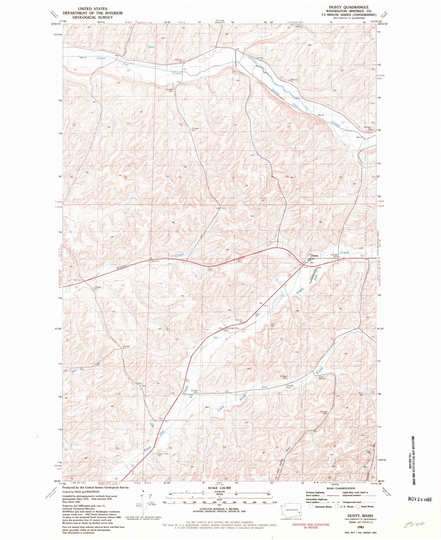 Classic USGS Dusty Washington 7.5'x7.5' Topo Map Image