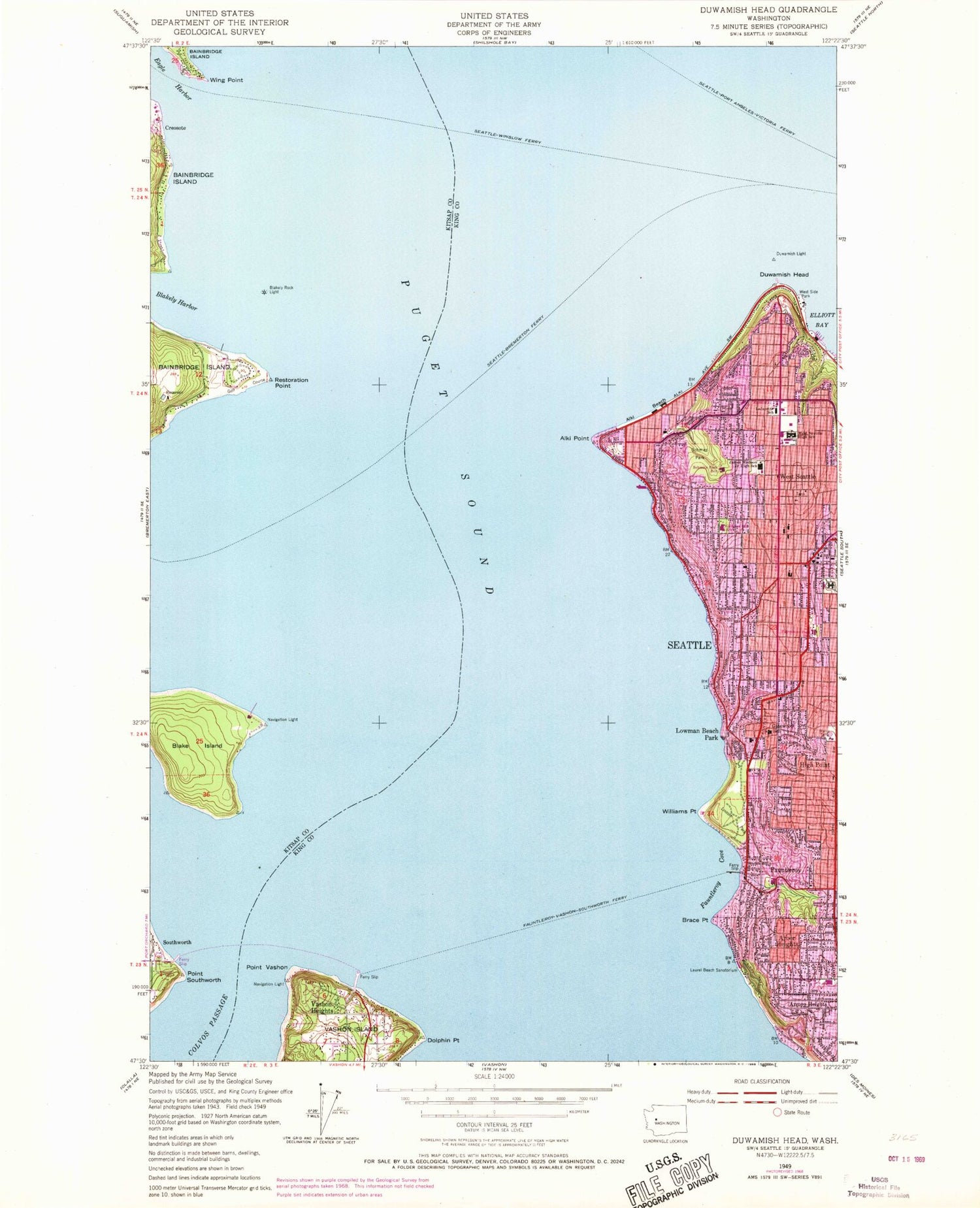 Classic USGS Duwamish Head Washington 7.5'x7.5' Topo Map Image