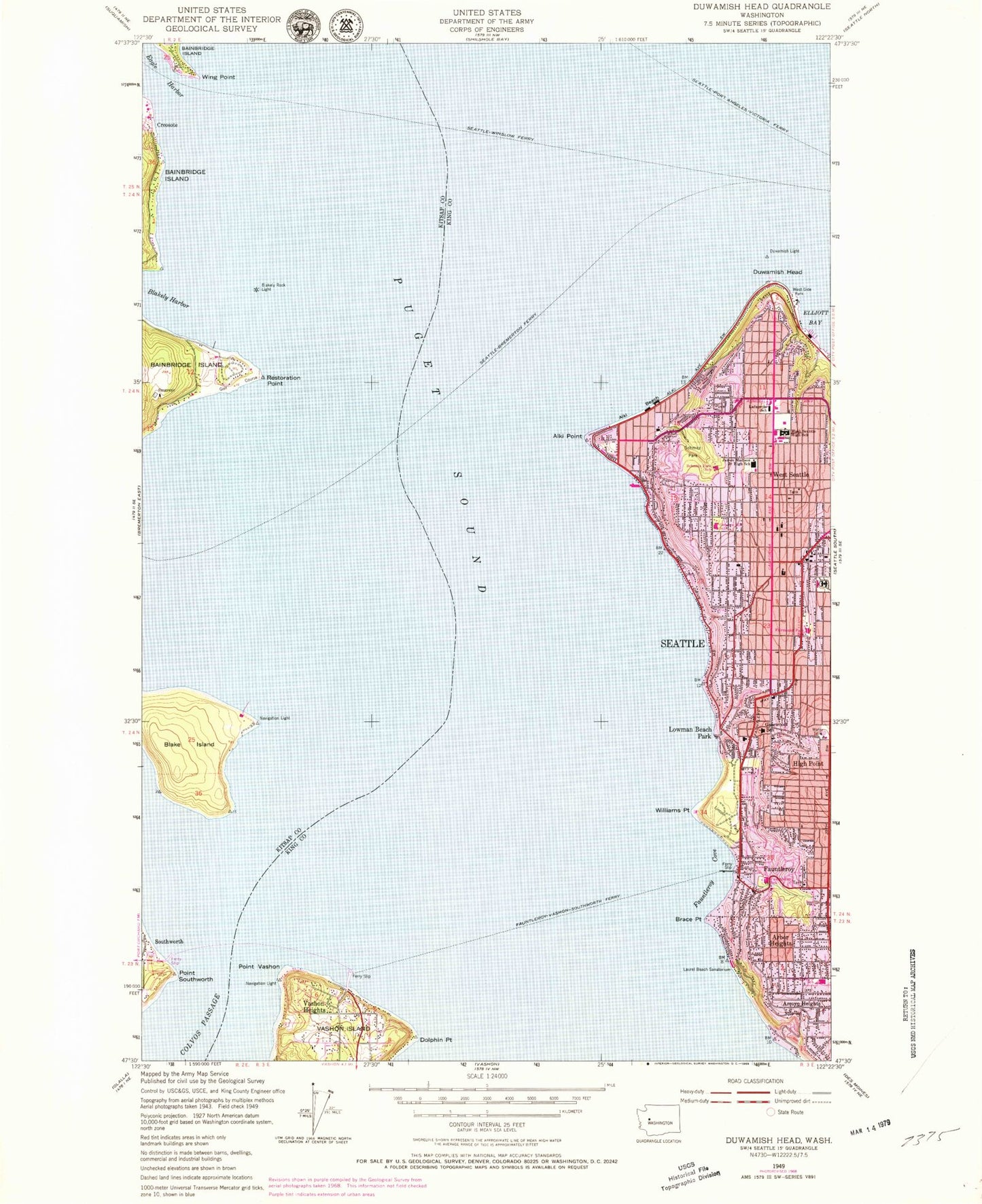 Classic USGS Duwamish Head Washington 7.5'x7.5' Topo Map Image