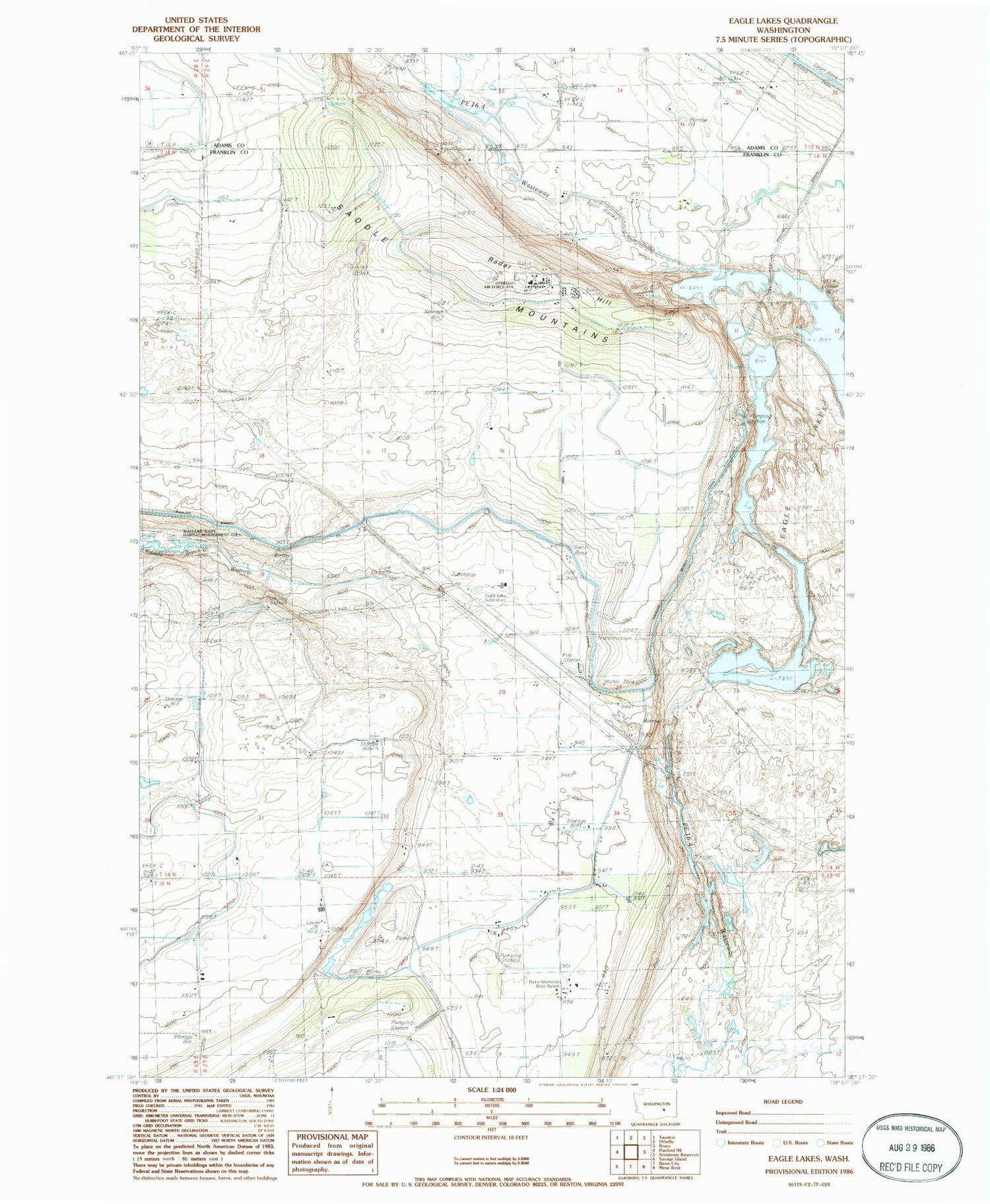 Classic USGS Eagle Lakes Washington 7.5'x7.5' Topo Map Image