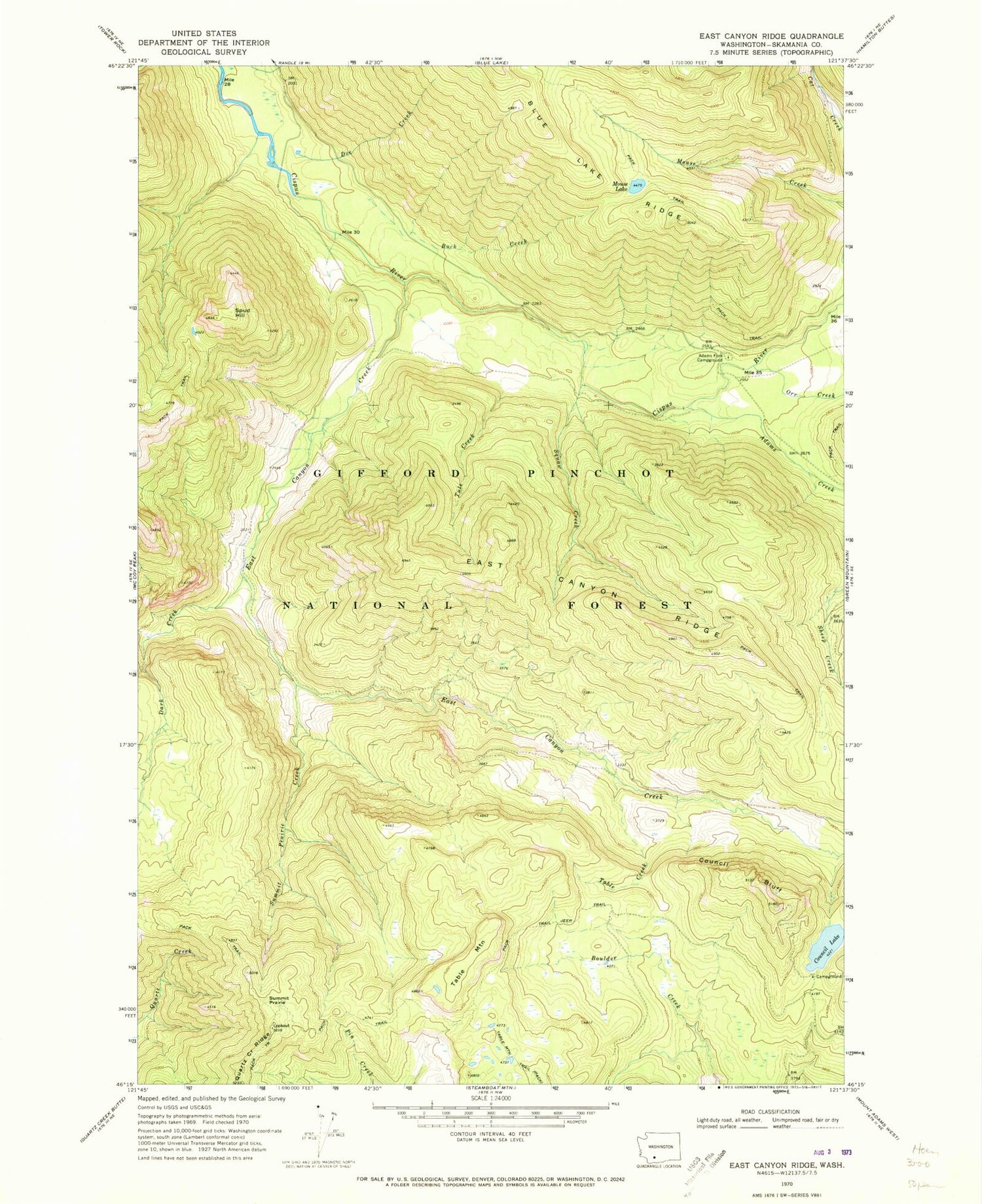 Classic USGS East Canyon Ridge Washington 7.5'x7.5' Topo Map Image