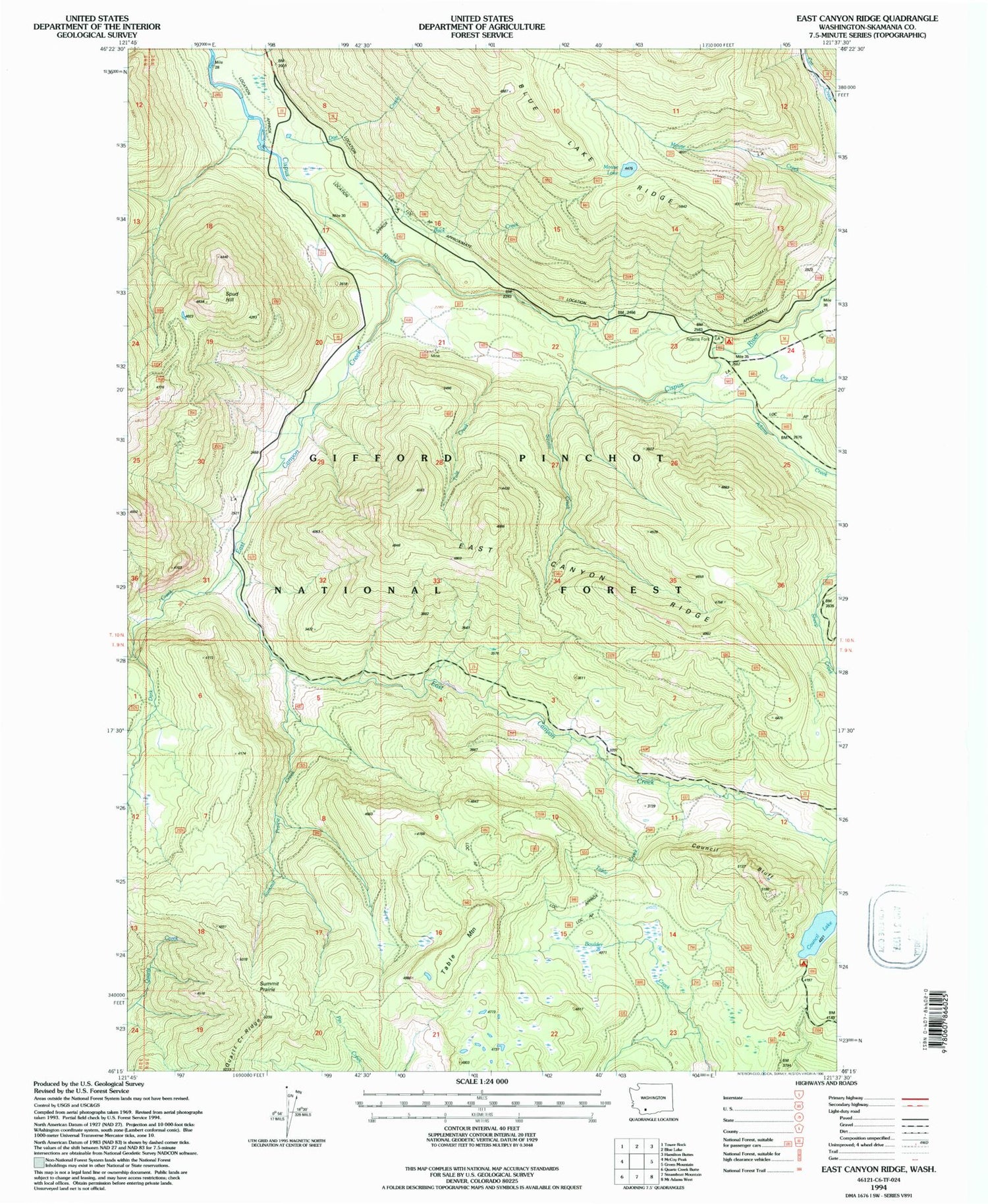 Classic USGS East Canyon Ridge Washington 7.5'x7.5' Topo Map Image