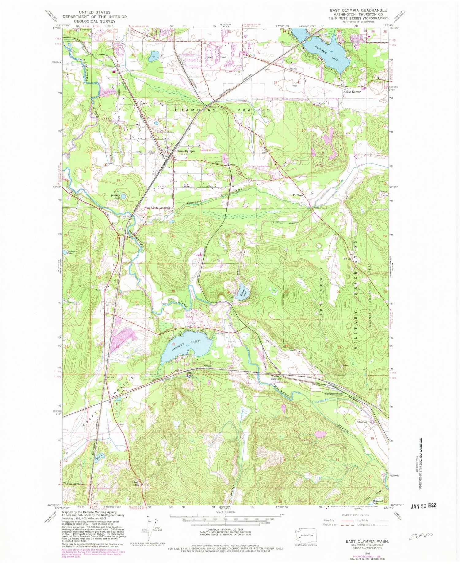 Classic USGS East Olympia Washington 7.5'x7.5' Topo Map Image