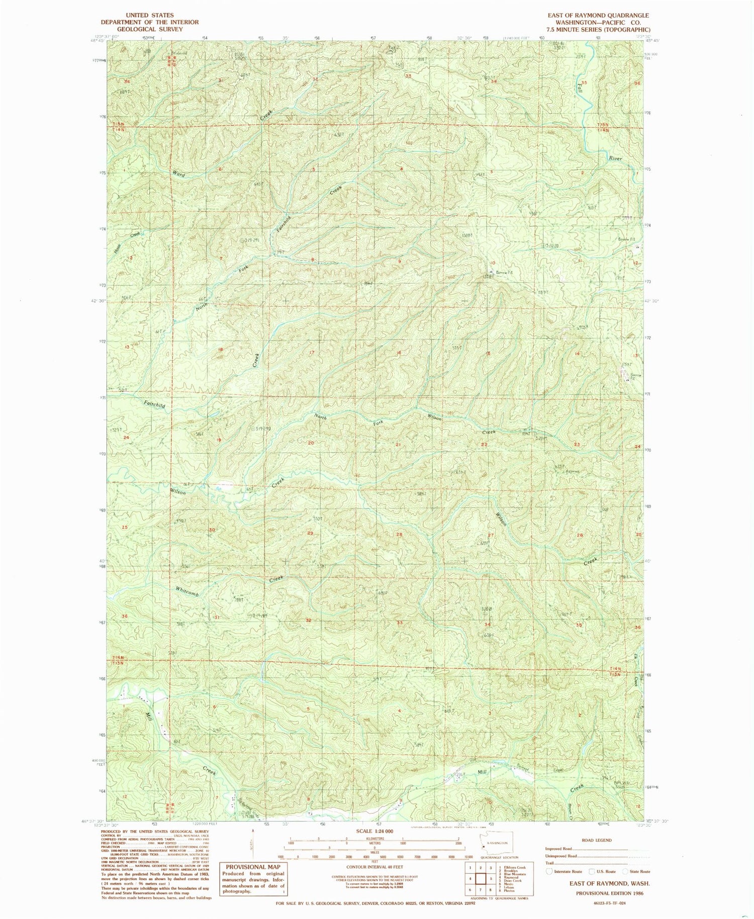 Classic USGS East of Raymond Washington 7.5'x7.5' Topo Map Image