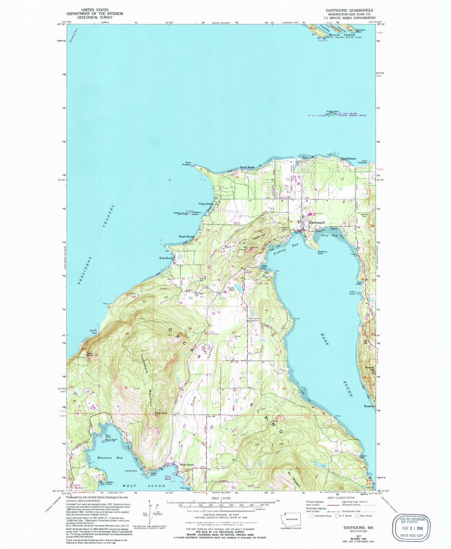 Classic USGS Eastsound Washington 7.5'x7.5' Topo Map Image