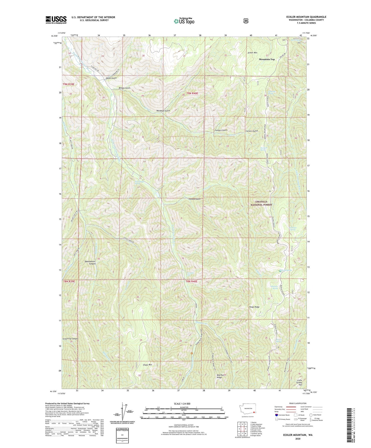 Eckler Mountain Washington US Topo Map Image