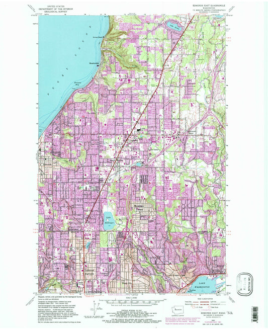 Classic USGS Edmonds East Washington 7.5'x7.5' Topo Map Image