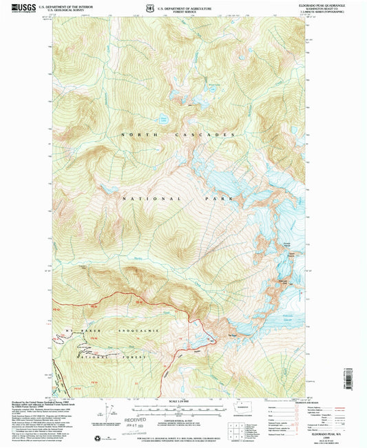 Classic USGS Eldorado Peak Washington 7.5'x7.5' Topo Map Image