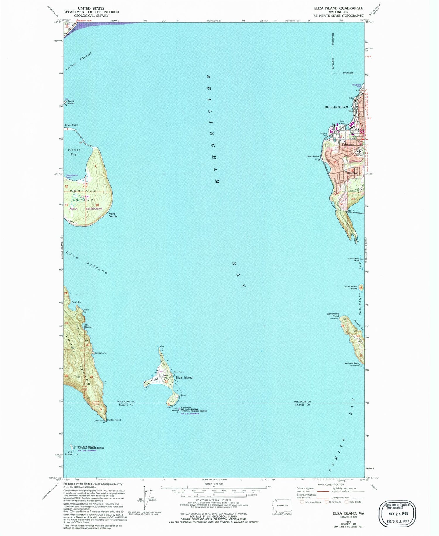 Classic USGS Eliza Island Washington 7.5'x7.5' Topo Map Image